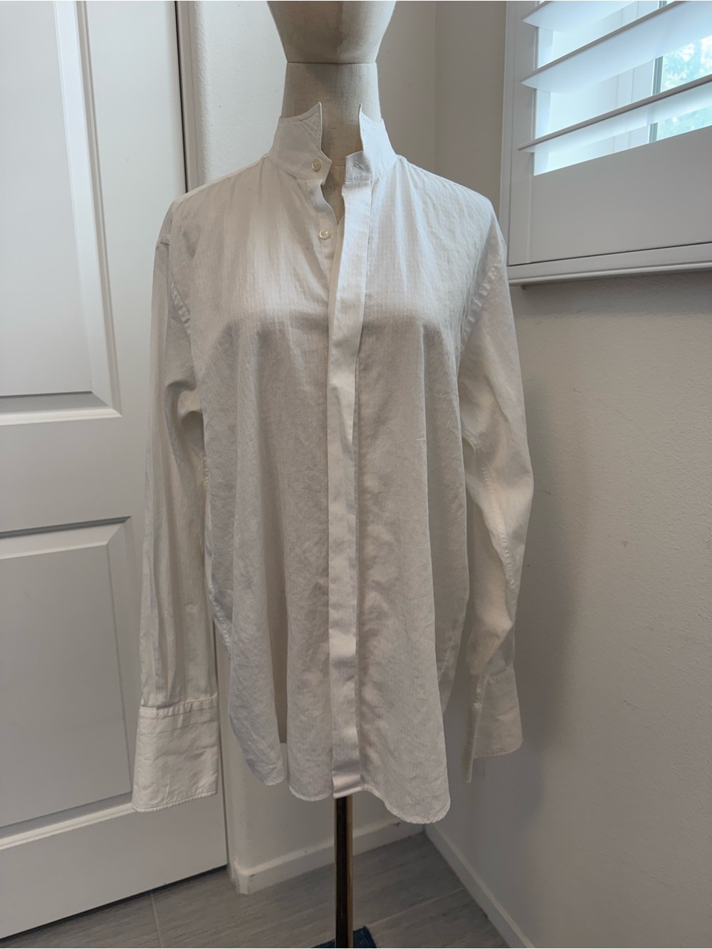 Valentino White Band-Collar Button-Down Shirt
